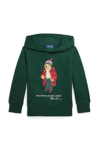 Detská mikina Polo Ralph Lauren zelená farba, s kapucňou, s potlačou, 322960440003