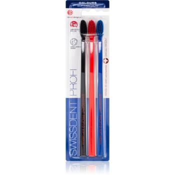 Swissdent Profi Colours zubné kefky soft - medium black, red, blue 3 ks