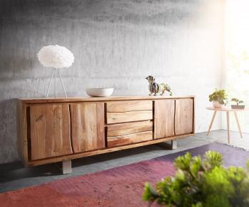 TV stolík Live Edge 200 cm akácia prírodná 4 dvierka 2 zásuvky
