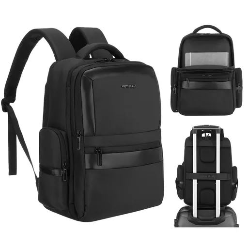 Čierny cestovný ruksak z polyesteru s priehradkou na laptop 14″ – Peterson