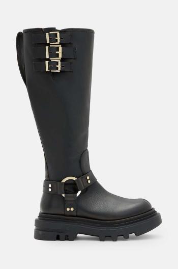 Kožené čižmy AllSaints Jade Biker Boot dámske, čierna farba, na platforme, W055FB