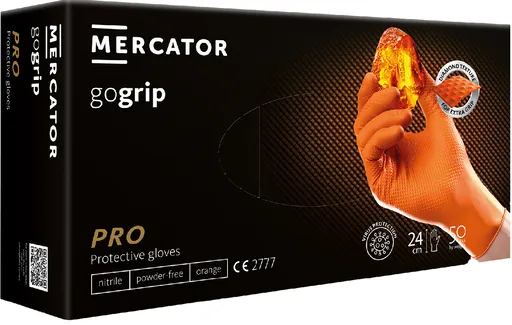 MERCATOR® GOGRIP - Nitrilové rukavice, bez púdru, 50 ks, oranžové, XL