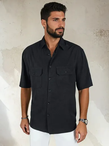 Pánska košeľa s krátkym rukávom čierne Dstreet KX1080