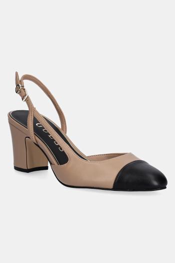 Lodičky Guess LOISA béžová farba, na podpätku, s otvorenou pätou, FLTLOI LEA05