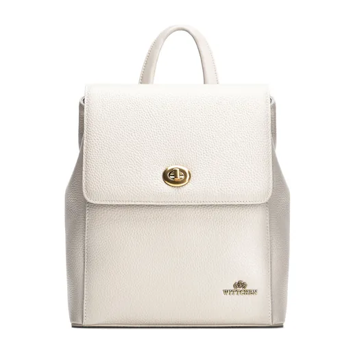 Dámsky kožený ruksak s hranatou klopou krémový 100-4E-225-0