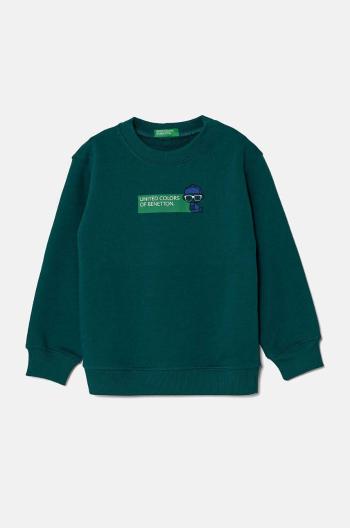 Detská bavlnená mikina United Colors of Benetton zelená farba, s potlačou, 3J70G10F0