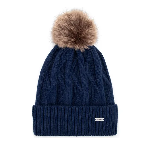 Dámska modrá čiapka s nadýchaným brmbolcom – štýl a pohodlie na zimu 101-HF-005-N