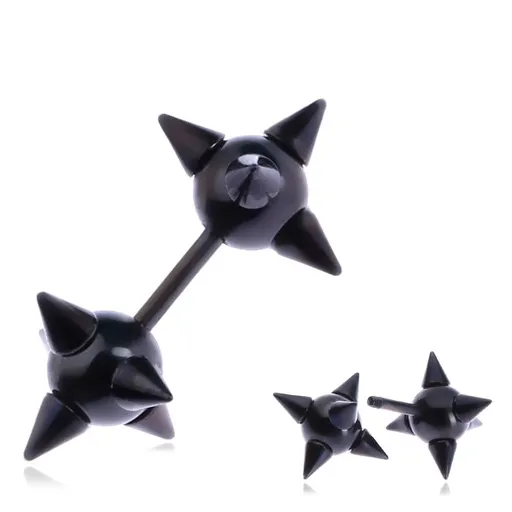 Falošný oceľový piercing do ucha - čierna špicatá hviezdica