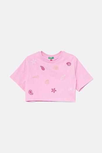 Detské bavlnené tričko United Colors of Benetton ružová farba, 3096C10PC