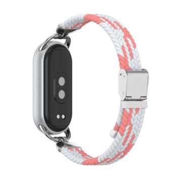 BRAIDED Nylonový remienok pre Xiaomi Smart Band 10 / 9 / 8 ružovo-biely