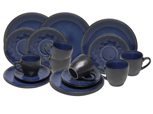 HIT Keramická sada šálok a dezertných tanierikov ATHENS 18ks modrá/čierna