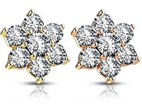 Oceľová náhradná hlavička do implantátu, kvietok, zirkóny, ródiovaná, 1,6 mm - Farba: Medená