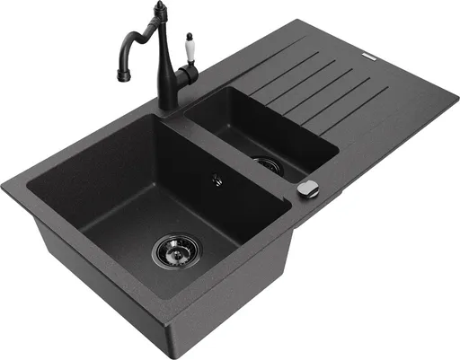 MEXEN/S MEXEN/S - Matias granitový drez 1.5 s odkvapkávačom vrátane batérie Carla, čierna kropenatá 6502-76-670700-70-B