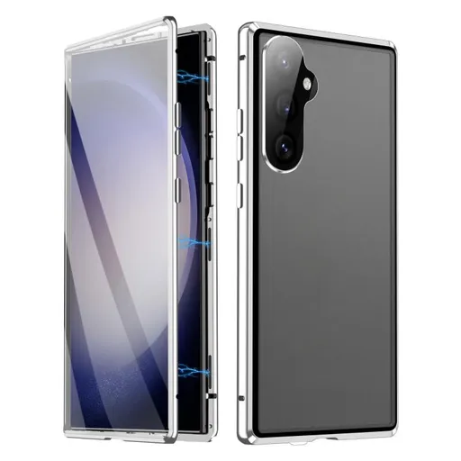 Magnetický kryt 360 pre Samsung Galaxy S25 5G strieborný