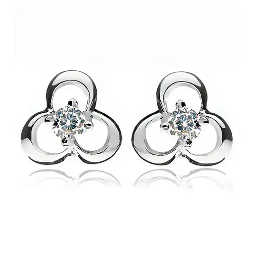 Náušnice zo striebra 925 - trojlístok a číry zirkón v strede, puzetka