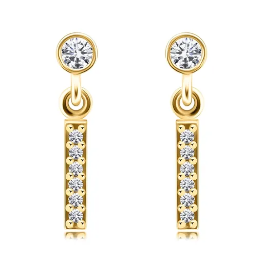 Zlaté náušnice 14K s čírymi zirkónmi v línii
