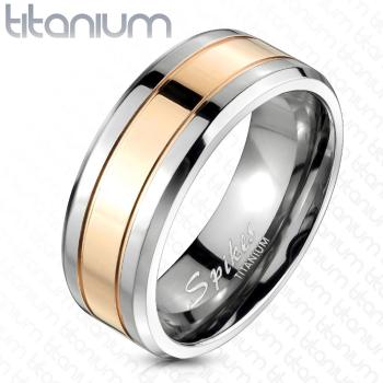 Titánová obrúčka s pásom ružovozlatej farby, 8 mm - Veľkosť: 63 mm