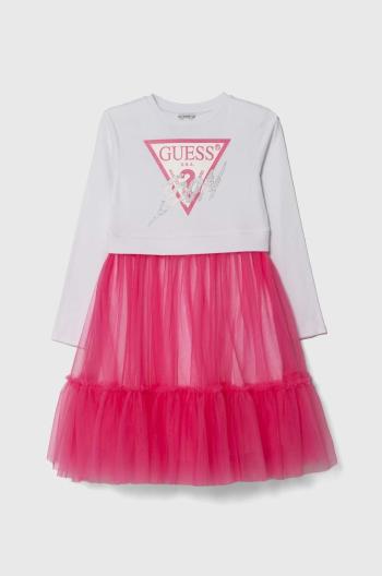 Dievčenské šaty Guess biela farba, mini, áčkový strih, J4YK06 KB8R0