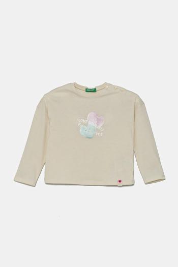 Detská bavlnená košeľa s dlhým rukávom United Colors of Benetton béžová farba, 3I1XG10IL