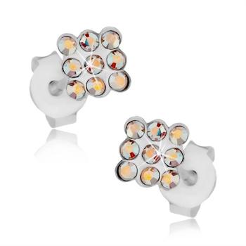 Náušnice zo striebra 925, trblietavý štvorček - dúhové krištáliky Swarovski