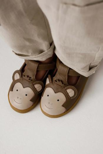 Detské kožené poltopánky Donsje Sunni Special Shoes Monkey hnedá farba, 2029601