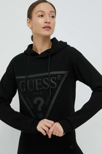 Mikina Guess NEW ALISA dámska, čierna farba, s kapucňou, s potlačou, V2YQ08 K7UW2