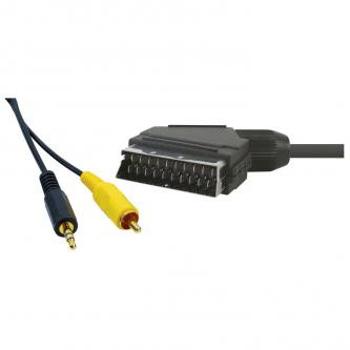 Video kábel SCART samec - CINCH samec + Jack (3.5mm) samec, 5m, černý, DOPRODEJ