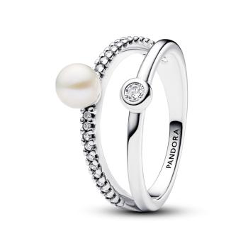 Pandora Dvojitý strieborný prsteň s perlou a zirkónmi Timeless 193147C01 58 mm