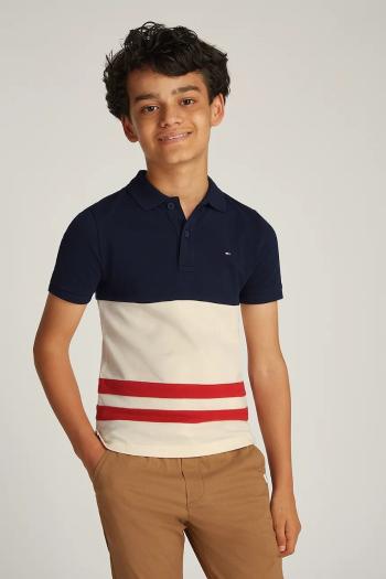 Detská bavlnená polokošeľa Tommy Hilfiger béžová farba, vzorovaná, KB0KB09335