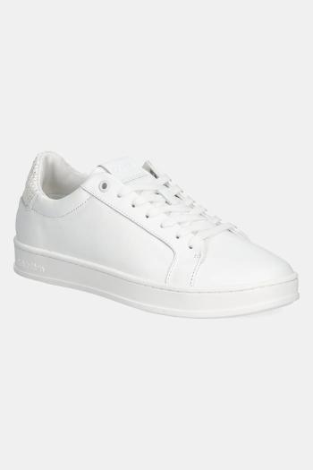 Kožené tenisky Calvin Klein LOW TOP LACE UP WOVEN biela farba, HM0HM01767