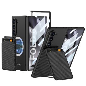 GKK 2IN1 Ochranný kryt s MagSafe a puzdrom na karty Samsung Galaxy Z Fold6 5G CARBON