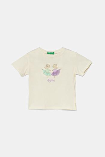 Detské bavlnené tričko United Colors of Benetton béžová farba, 3I1XG10I4
