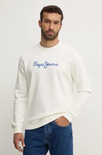 Bavlnená mikina Pepe Jeans NEW JOE CREW pánska, biela farba, s nášivkou, PM582715