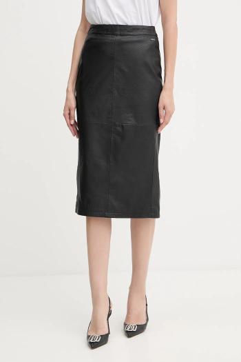 Kožená sukňa Armani Exchange čierna farba, midi, puzdrová, XW001239 AF16212