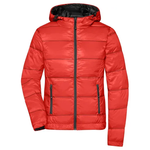 James & Nicholson (Daiber) Ľahká dámska páperová bunda s kapucňou JN1151 - Ohnivá / čierna | S