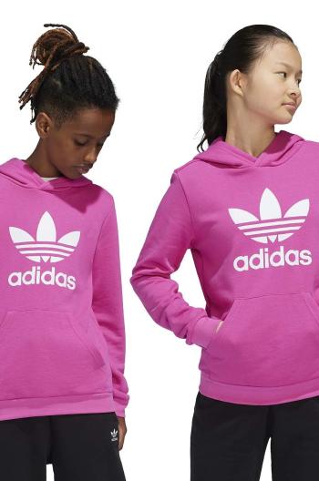 Detská mikina adidas Originals TREFOIL HOODIE ružová farba, s kapucňou, s potlačou, IY7444
