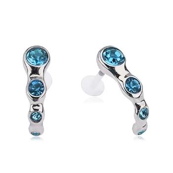 Piercing do tragusu z ocele, zahnutý pás, akvamarínové zirkóny