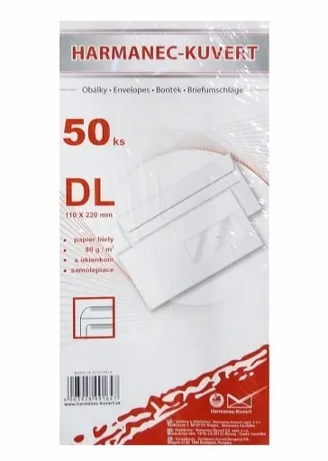 Obálka DL okno samolepiace 50ks vo fólii