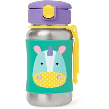 Skip Hop Zoo Straw Bottle fľaša na vodu z nehrdzavejúcej ocele s rúrkou Unicorn 12 m+ 350 ml