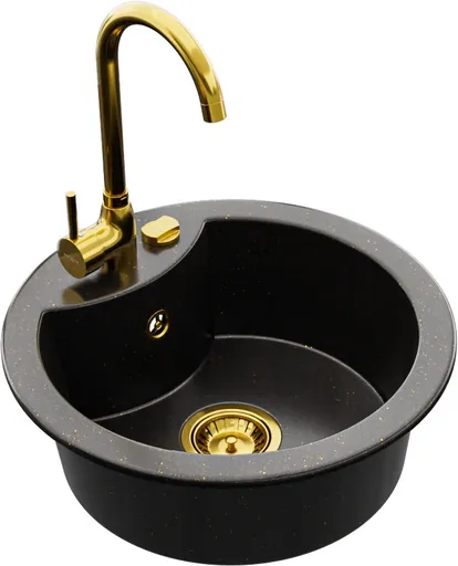 MEXEN/S MEXEN/S - Diego granitový drez 1-miska vrátane batérie Telma, čierna/zlatý 6512-75-670200-50