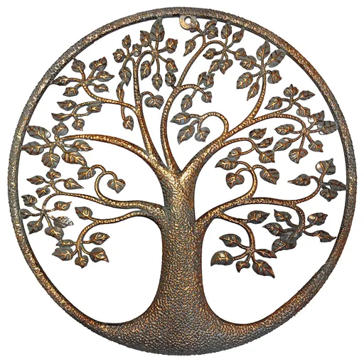 Kovová nástenná dekorácia Strom života sivo-zlatá, 39,8 cm