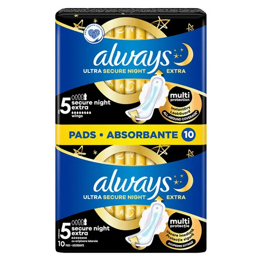 ALWAYS Ultra Extra Night Hygienické vložky s krídelkami 10 ks