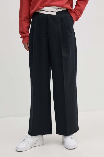 Nohavice s prímesou vlny Tommy Hilfiger tmavomodrá farba, rovné, vysoký pás, WW0WW42229