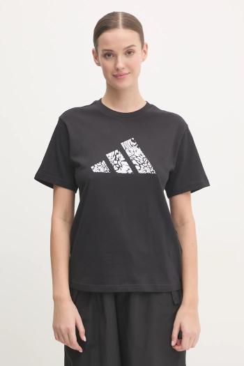Bavlnené tričko adidas Camo dámske, čierna farba, JJ4110
