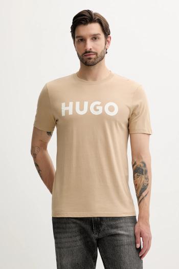Bavlnené tričko HUGO pánske, čierna farba, s potlačou, 50467556