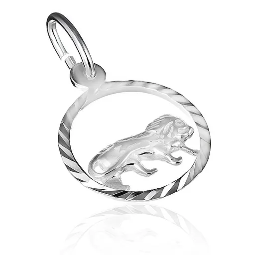 Strieborný prívesok 925 - znamenie "lev" v lesklom kruhu