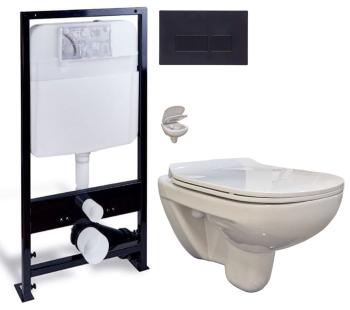 PRIM predstenový inštalačný systém s čiernym tlačidlom 20/0044 + WC bez oplachového kruhu Edge + SEDADLO PRIM_20/0026 44 EG1