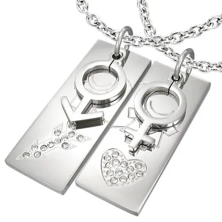 Prívesky z chirurgickej ocele rozpolené na polovicu srdce a šíp so zirkónmi