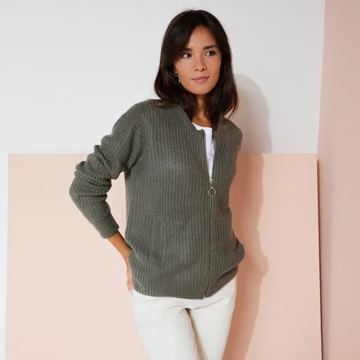 Sveter na zips s hladký vzorom