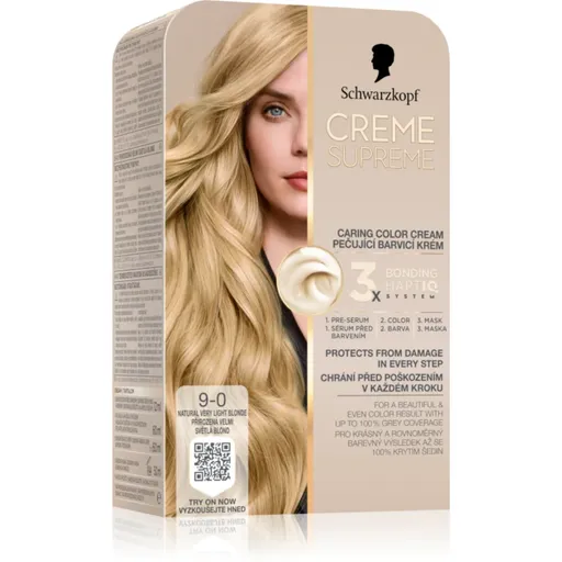 Schwarzkopf Creme Supreme permanentná farba na vlasy odtieň 9-0 Prirodzená veľmi svetlá blond 60 ml
